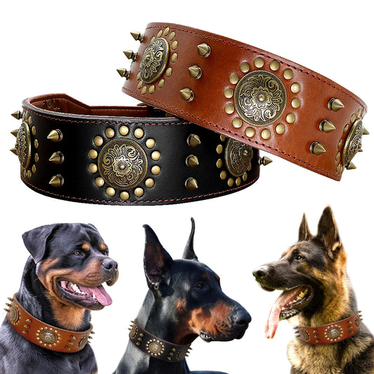 Paws&amp;Feathers™ Leather Collar for Large Pitbull Dogs