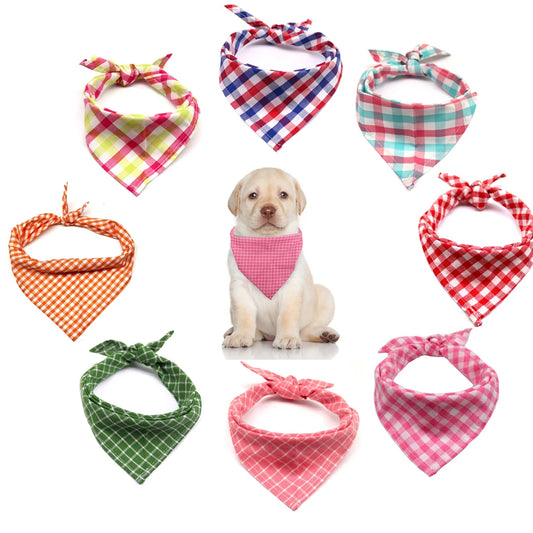 Pattes&Plumes™   Dog Triangle Scarf Plaid Style Puppy Cat Dog Bandana/Bibs Cotton Washable Bandana Dog Accessories For Small Pet Neckerchief